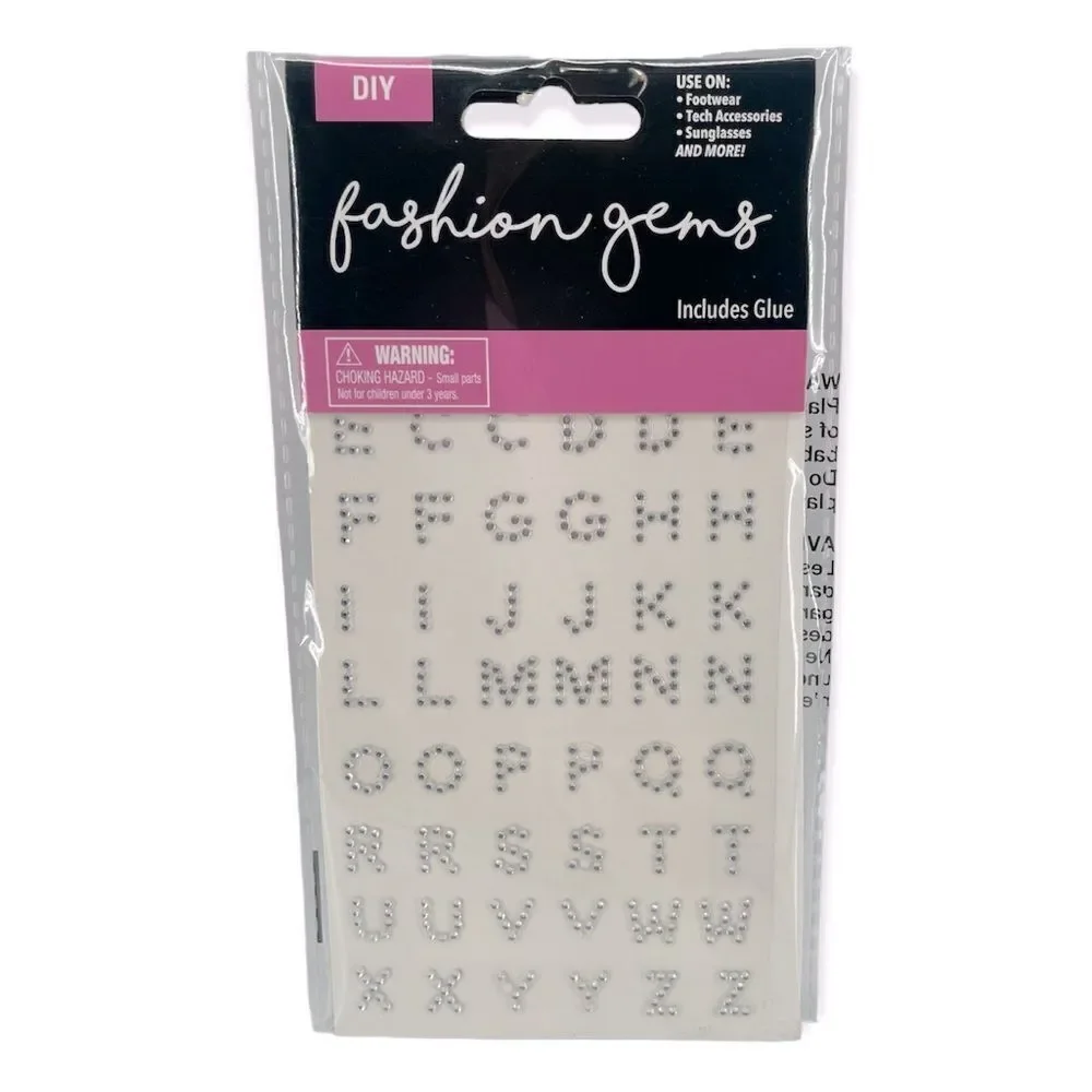 Silver Rhinestone A–Z Letter Gems with Glue | DIY Custom Fashion Decor | 1 Pack
